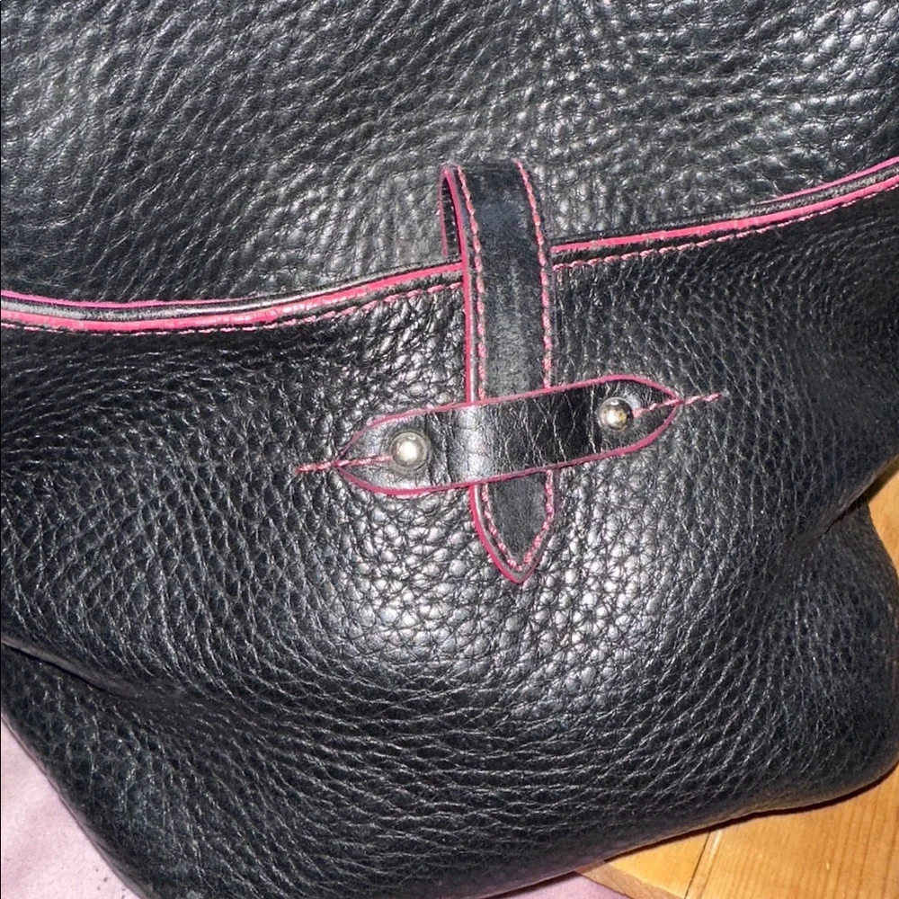 Cole Haan hand bag in black with magenta stitch and inside - Picture 5 of 9